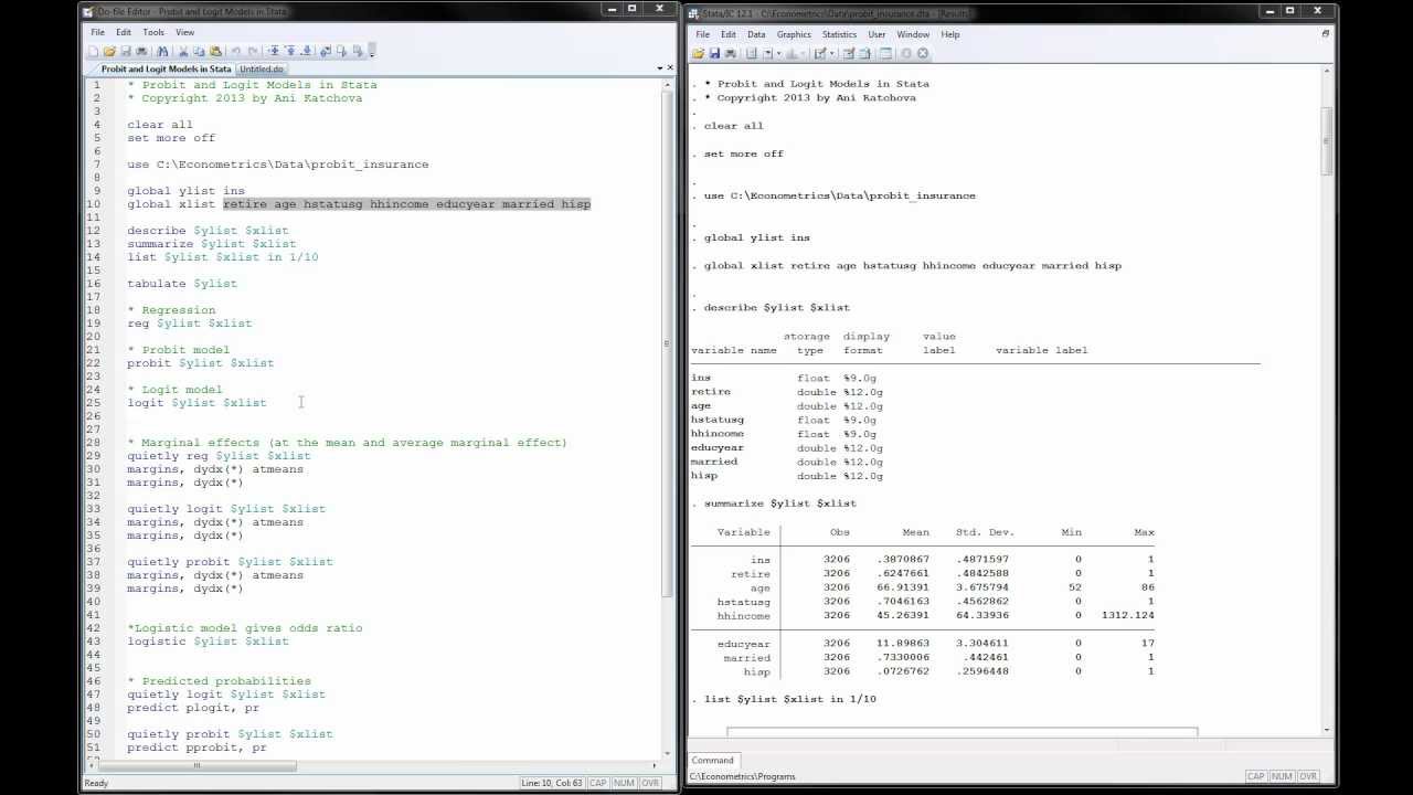 Probit and Logit Models in Stata