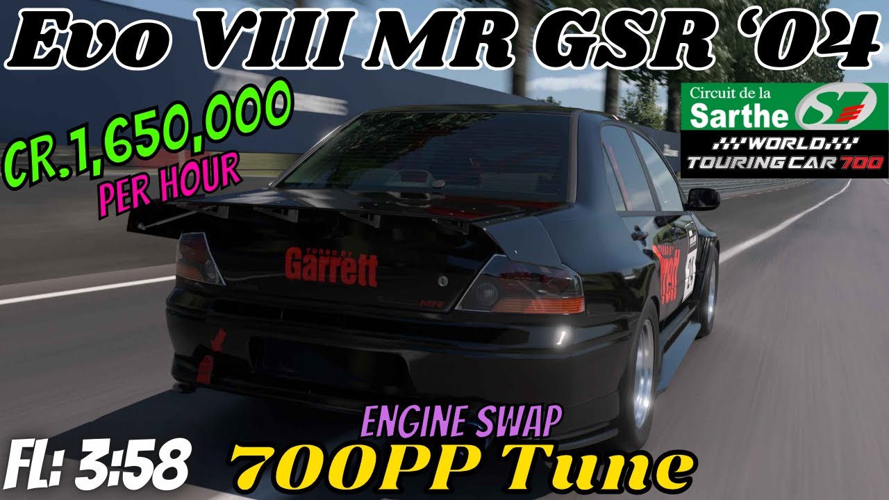 GT7|Lancer Evo VIII MR GSR ‘04|Engine Swap|Le Mans 700pp|1.54