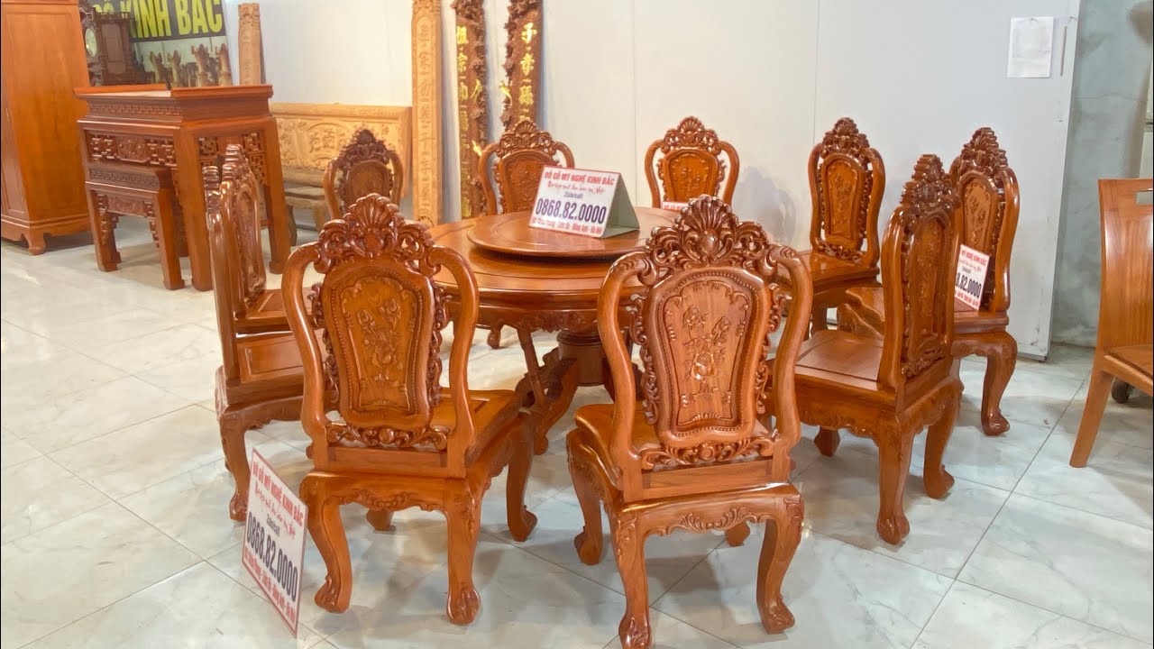 Mẫu Bàn Ăn Louis Hoa Hồng Đục 2 Mặt - Gỗ Hương Đá 