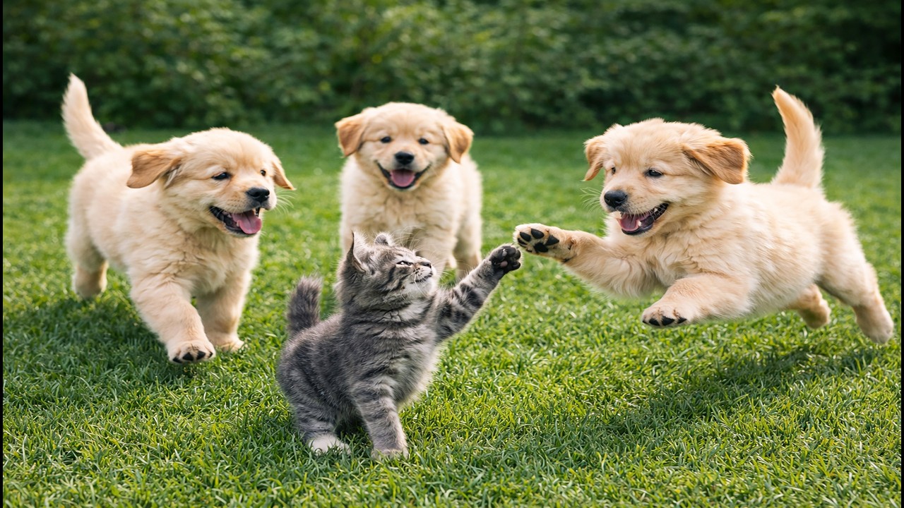 🐶🌿 Adorable Puppies Playing with Their Mom on the Green Lawn | Happy Barking Sounds
