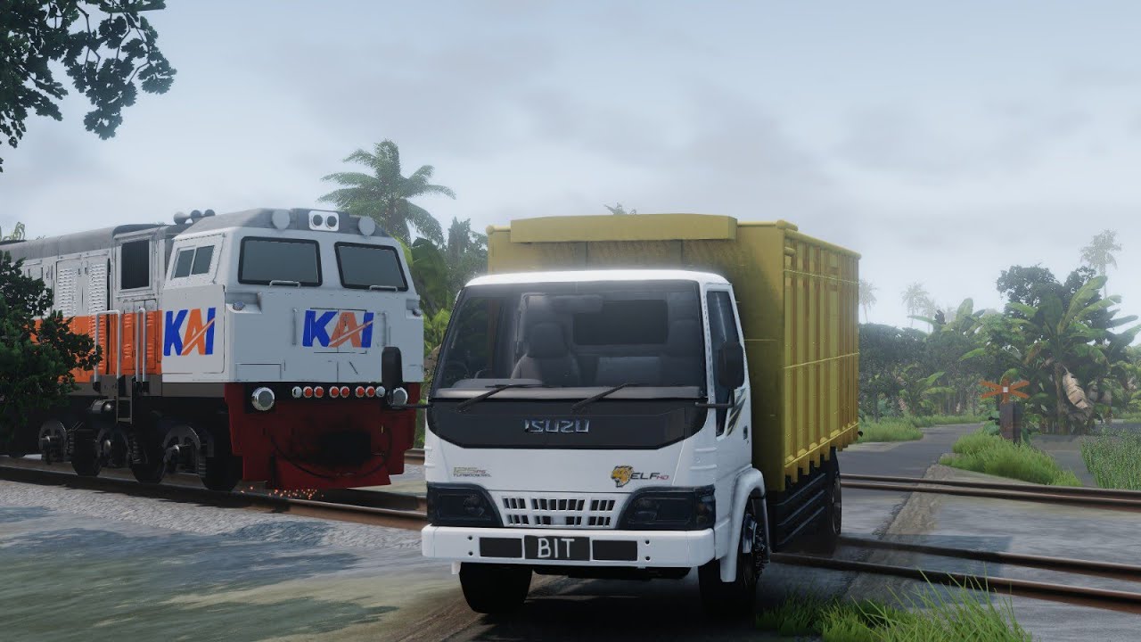Truk garam tertabrak kereta api di Ngawi, Ilustrasi dari game Beamng drive