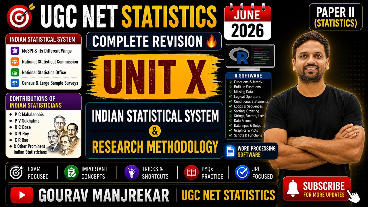 UGC NET Statistics 2026 | Unit 10 Indian Statistical System, Research Methodology |Complete Revision