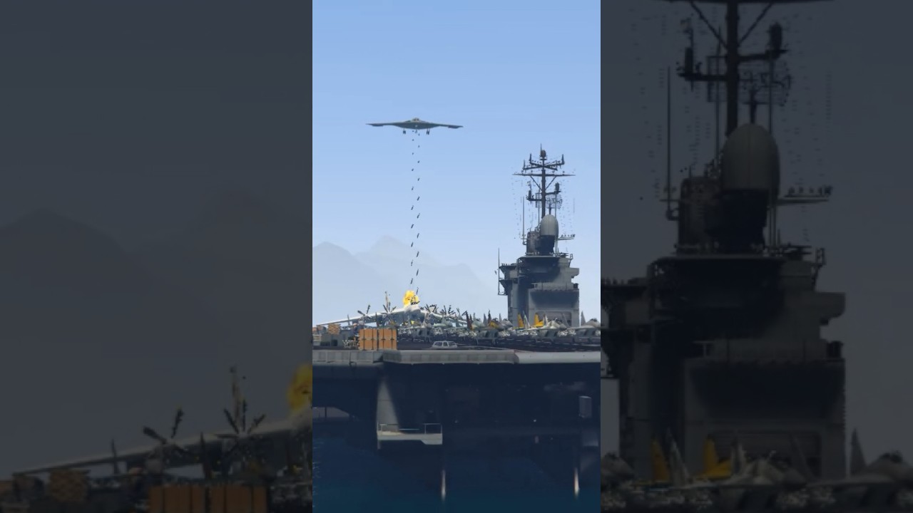 B-21 Stealth Bomber Jet Dropped Millions Of Cluster Bombs On Navy Aircraft Carrier Gtav