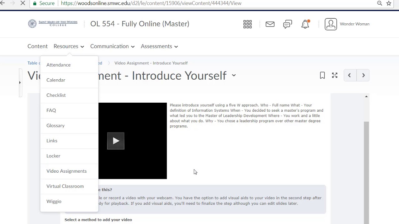 Video Assignment for Student