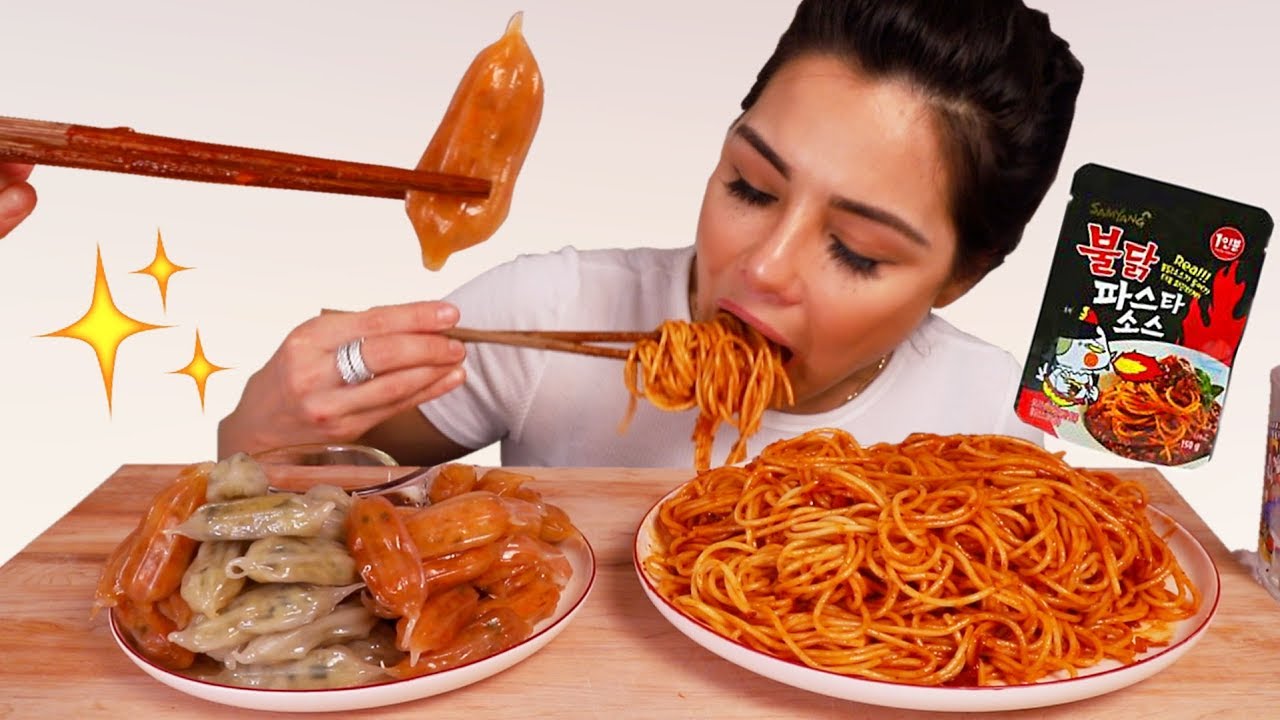 NEW GLASS DUMPLINGS & FIRE NOODLE SPAGHETTI 먹방 MUKBANG