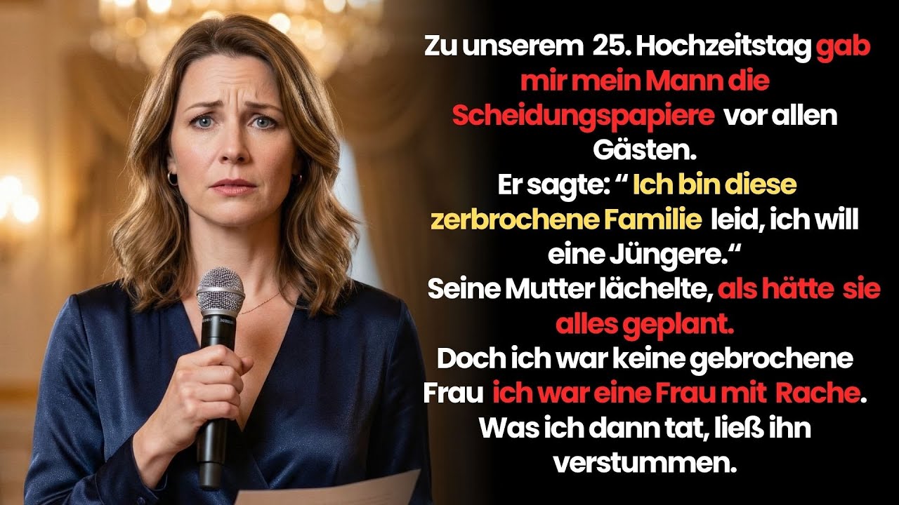 Zu unserem 25. Hochzeitstag reichte er mir die Scheidungspapiere vor allen Gästen.