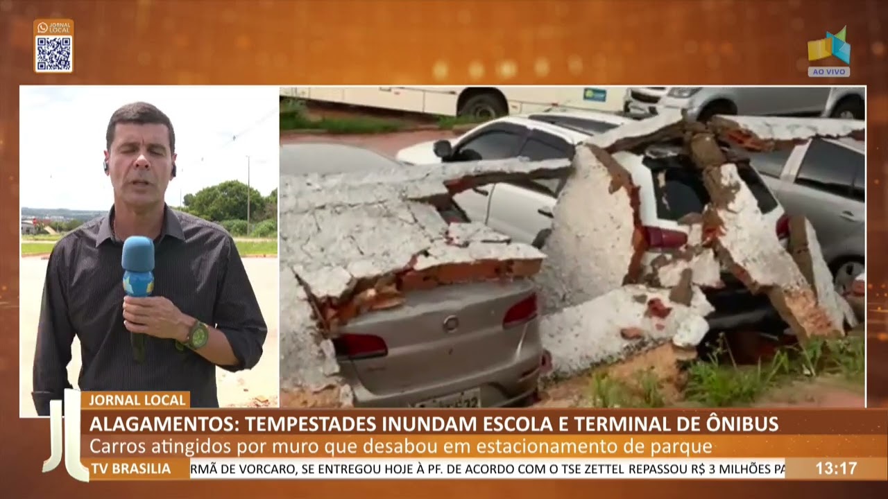 JL - Alagamentos: tempestades inundam escola e terminal de ônibus