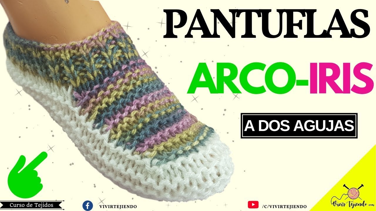 Tejiendo Pantuflas y Babuchas ArcoIris a Dos Agujas | Tejidos a dos agujas