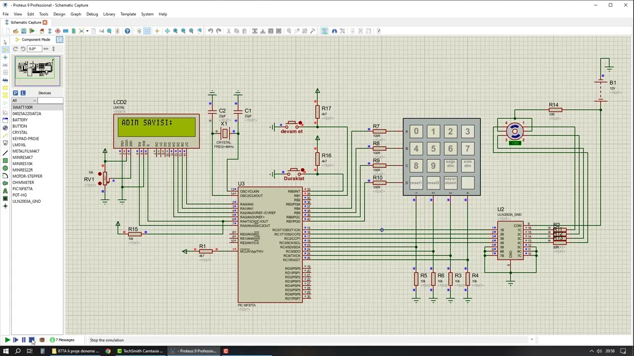 Step Motor Uygulaması + PIC16F877A + mikroC + Proteus