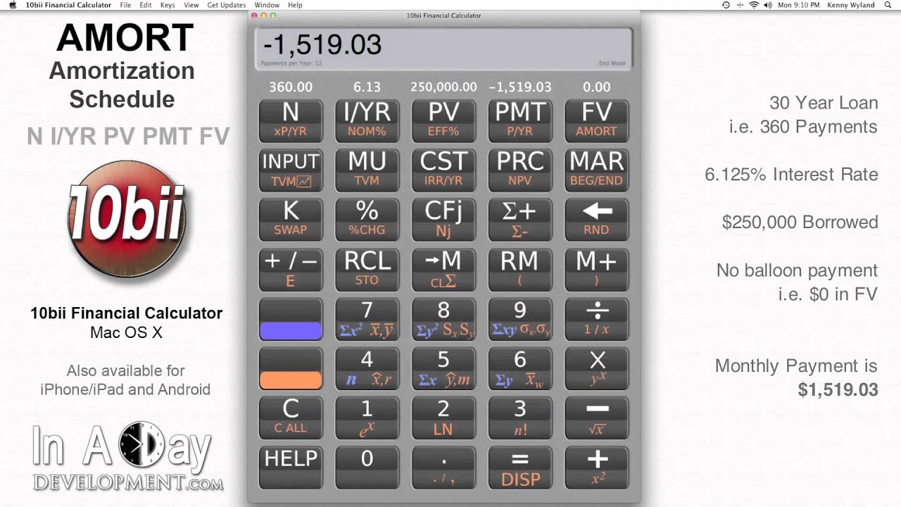 Financial Calculator - AMORT Amortization Schedule - 10bii Mac OS X