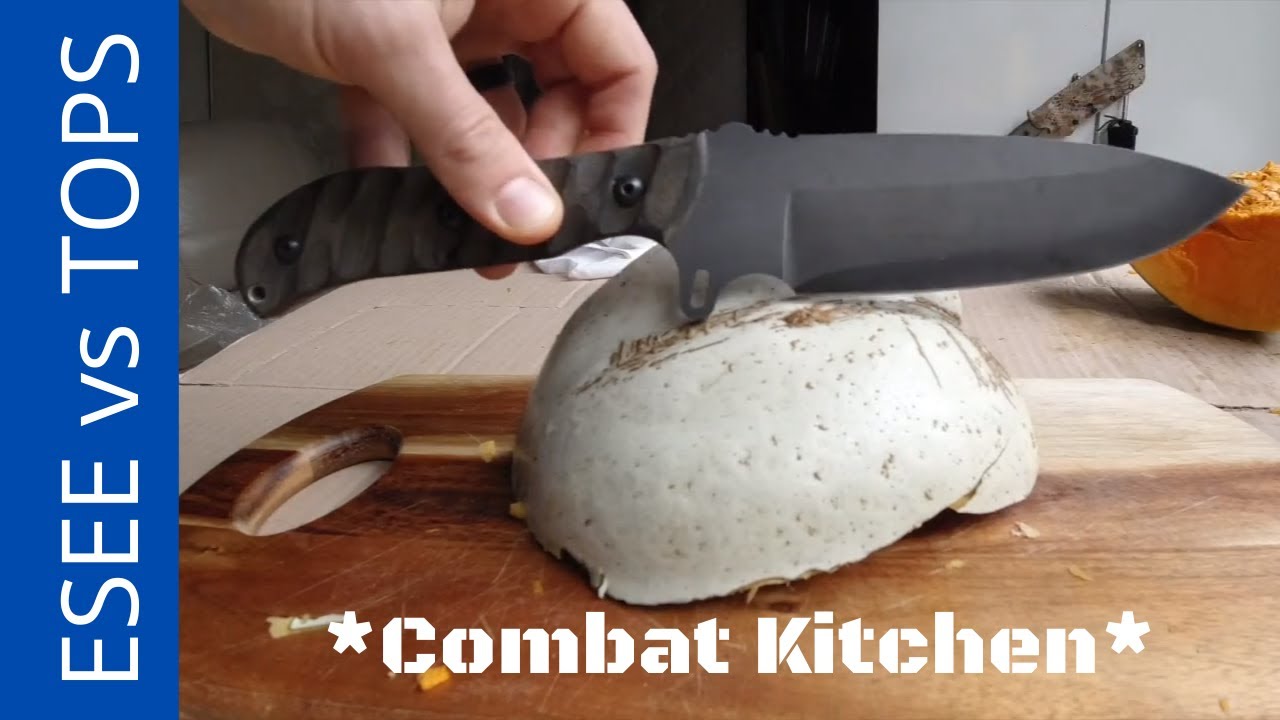 ESEE 6 vs TOPS Silent Hero Knife! Combat Kitchen: Episode 2 (Plus all 1095 Knives Overview Review)