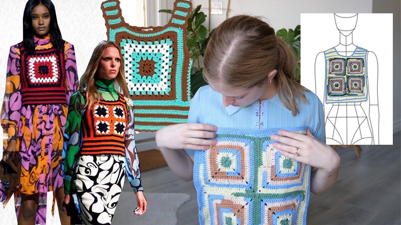 i made a designer crochet granny square top (miu miu inspired)