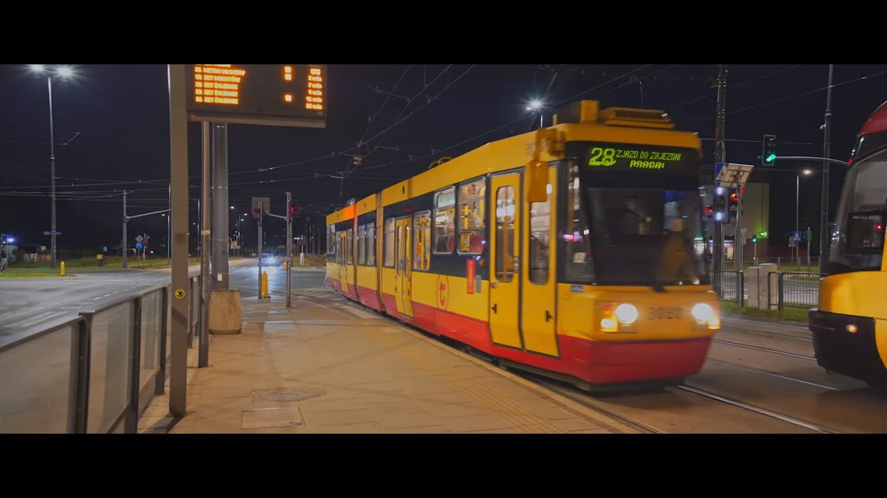 Poland, Warsaw, tram 28 night ride from Radiowa to Gdańska