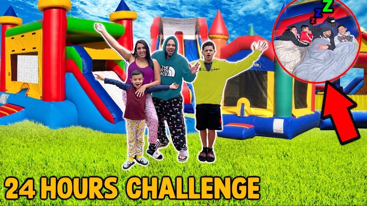 24 Hour Challenge Overnight In A GIANT BOUNCE HOUSE!!!