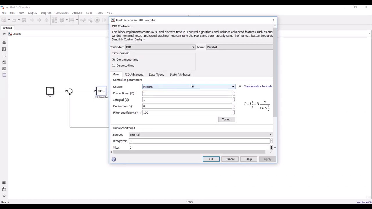 PID Auto tuning on  Matlab Simulink