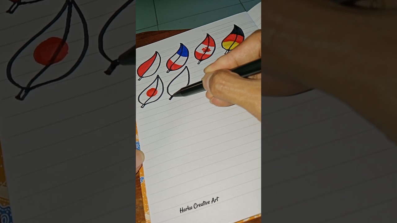 Drawing of world flags in leaf style ||Indian flag ✍️ #artshorts #flagart
