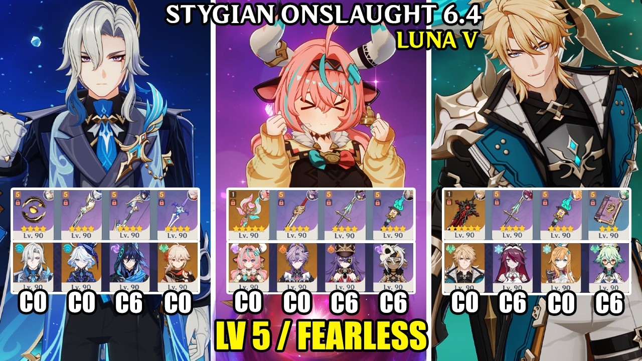 Stygian Onslaught 6.4 - Lv 5 Fearless | C0 Neuvillette C0 Varesa C0 Varka | Genshin Impact 【原神】