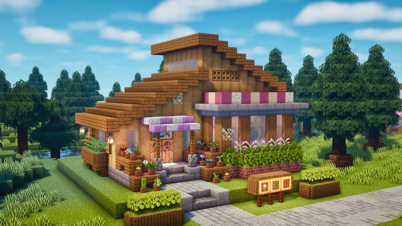 Minecraft | How to Build a Flower Shop (with 2 Tall Flower Farm) | Tutorial