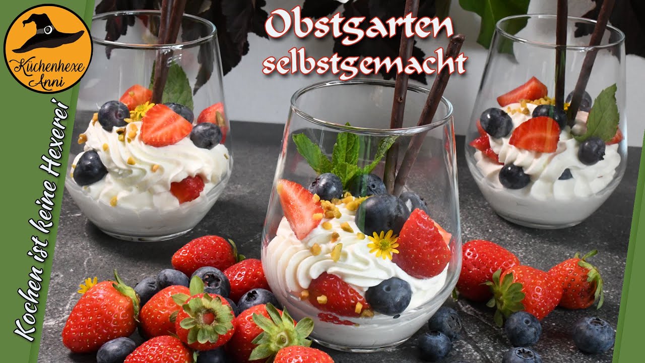 Obstgarten selbstgemacht ( schnelle leichte Topfencreme mit Beeren )
