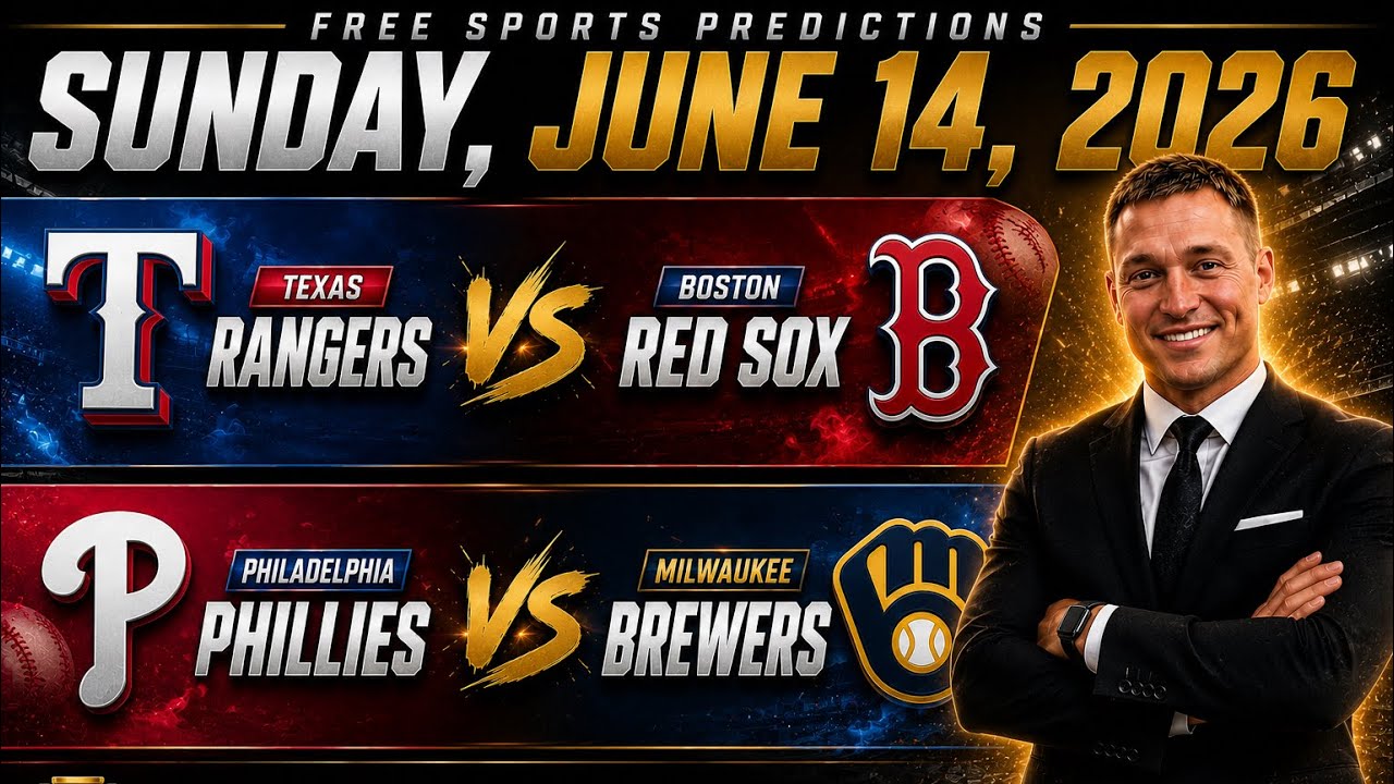 🔥 3 Free Sports Betting Picks MLB Sunday 6-14-2026 Rangers vs Red Sox l Phillies vs Brewers