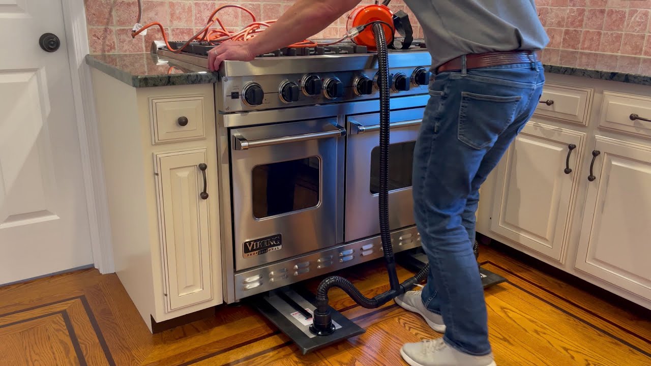 Variable speed Airsled with vacuum capability used to move a Viking range