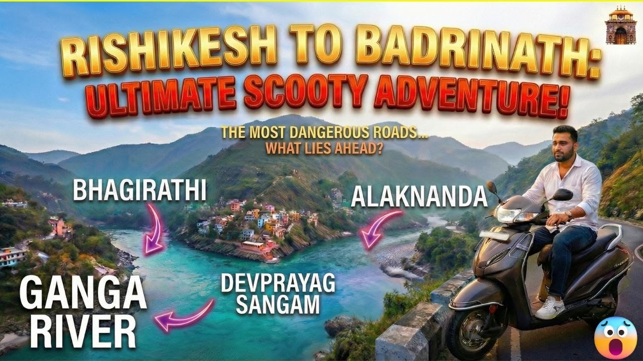 Devprayag Sangam पर चौंकाने वाला नज़ारा! DANGEROUS Ride! 😱 Rishikesh to Badrinath on Scooty 4k