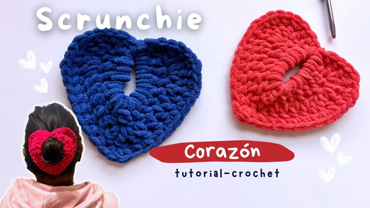 ♥️Scrunchie de corazón tejido a crochet - ¡Hazlo en 20 min! Paso a paso ideal para principiantes🧶