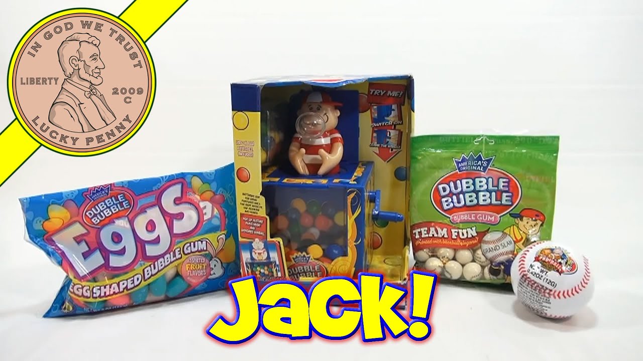 Dubble Bubble Collection - Jack In The Box Gumball Dispenser, Baseball & Egg Shaped Bubble Gum