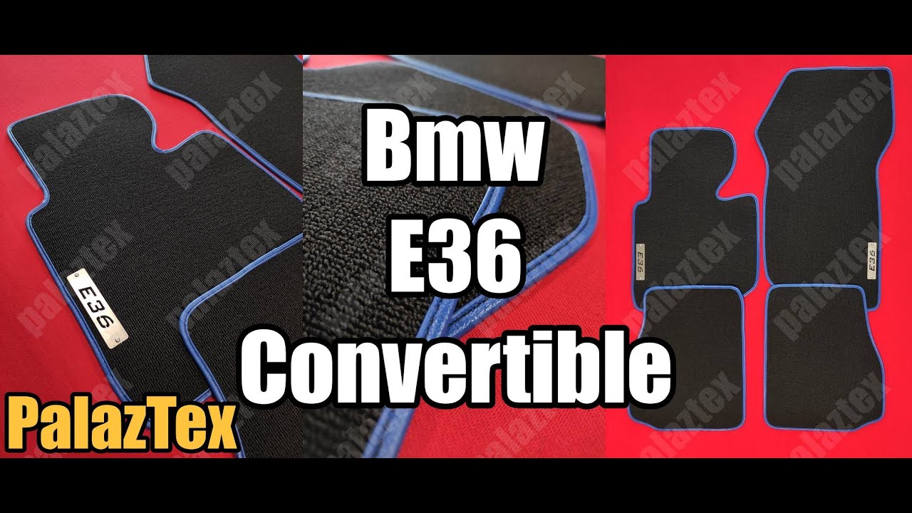 Bmw E36 Convertible Custom Made Velour Floor Mats - Black Carpet & Blue Binding Edge
