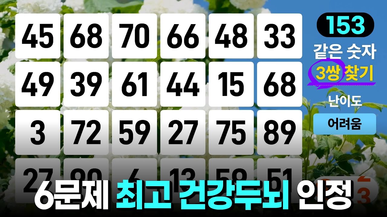 6문제 정답자는 천재의 집중력 - 같은숫자찾기, 치매예방퀴즈, 치매예방활동, 숫자퀴즈, 숫자찾기, 단어퀴즈, 치매테스트