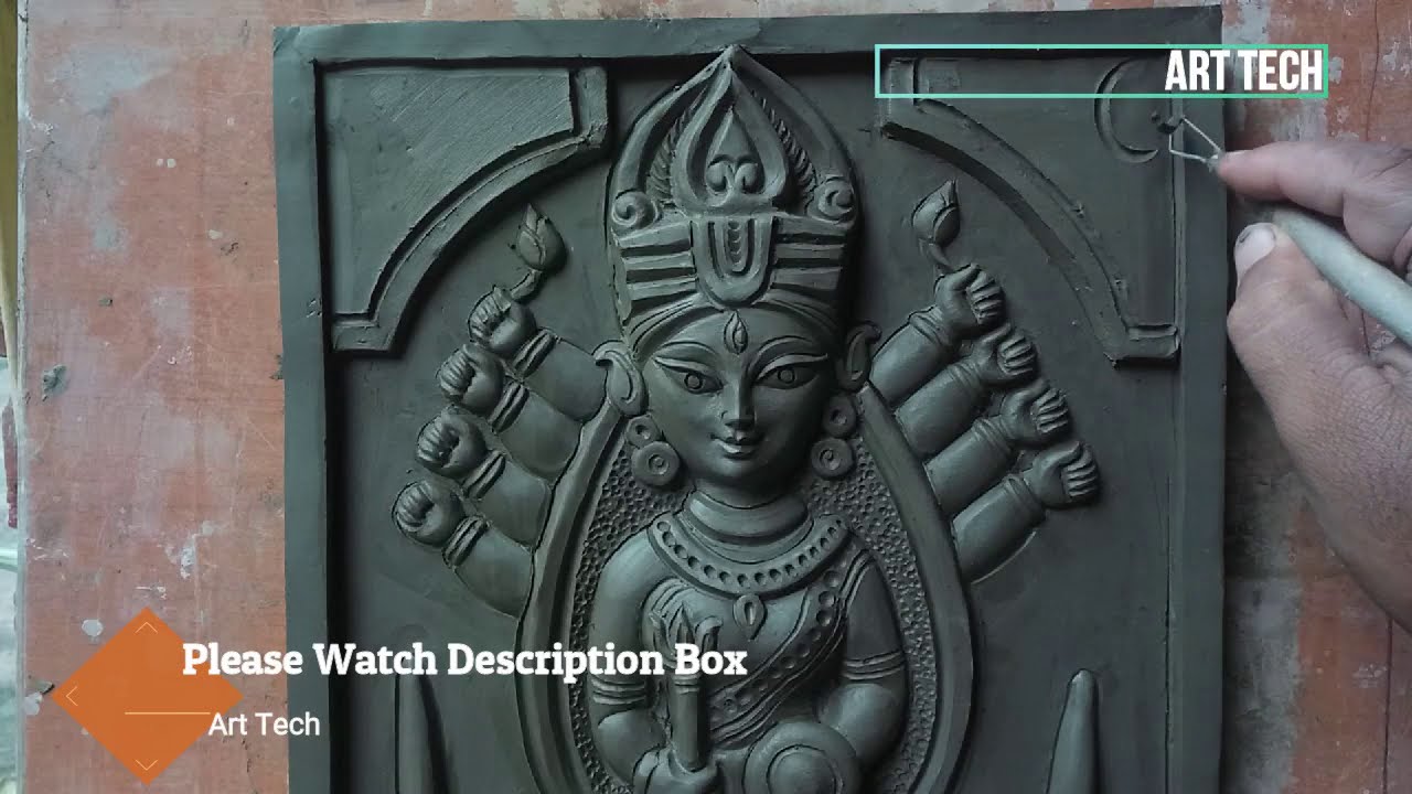 Maa durga murti making at home small | clay relief mural texture wall art | Art Tech