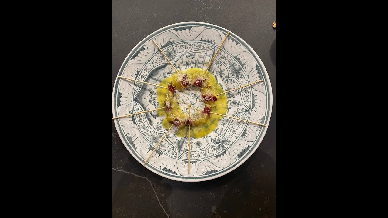 Brocheta de cardo con jamón de pato