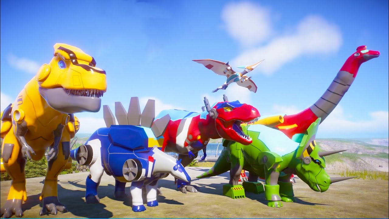 Dinosaur Mecha Mod JWE2 Rescue bots Battle Dinosaurs in Dino Island Adventure, Rampage and Showcase