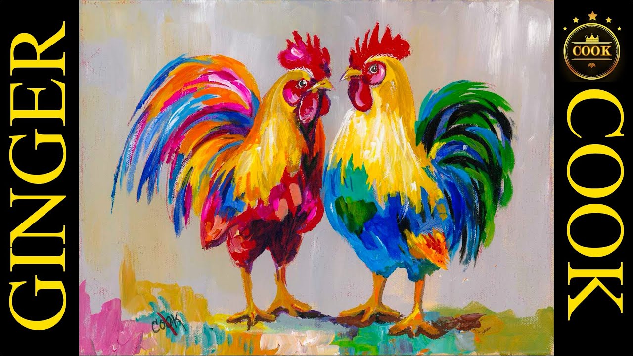 How to Paint Majestic Morning Chickens in Acrylics with Ginger Cook #RoosterPaintingAcrylics