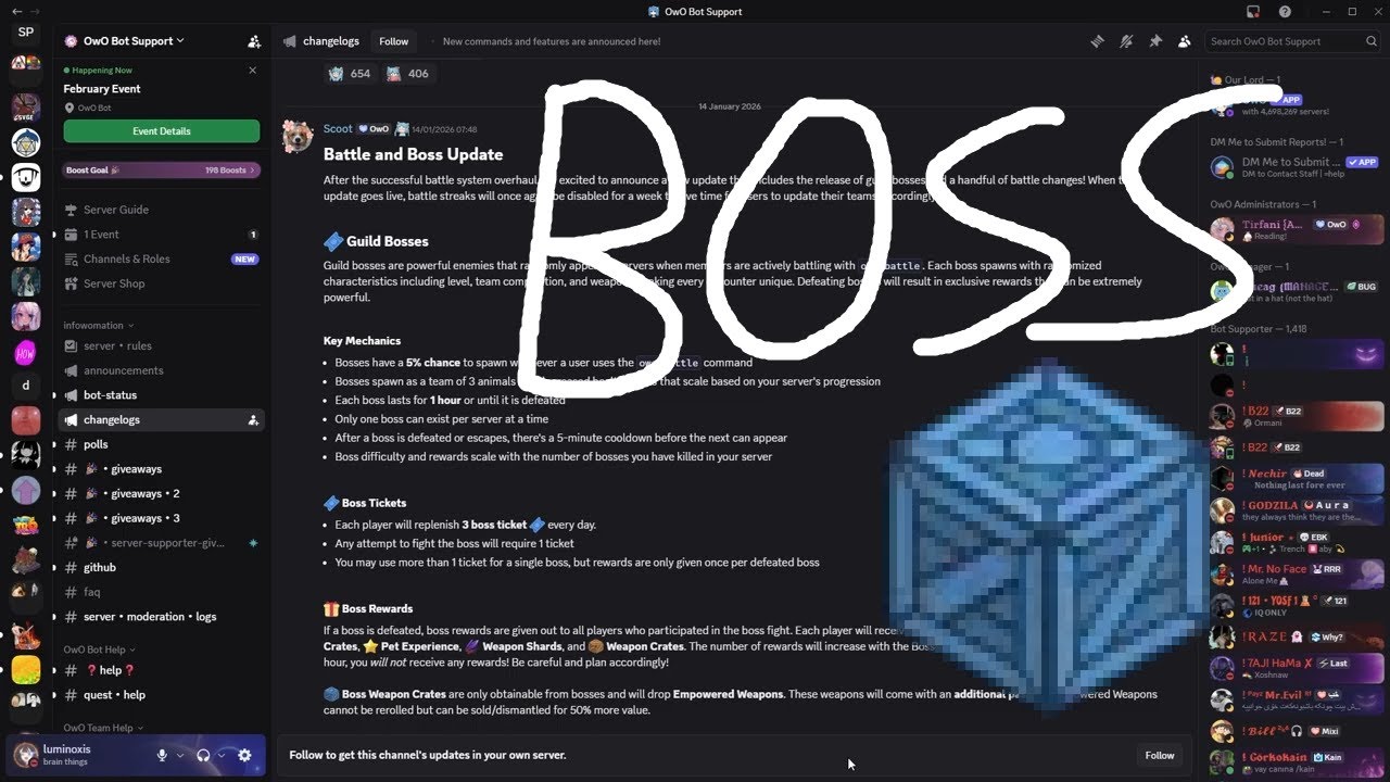 OwO bosses and battle update