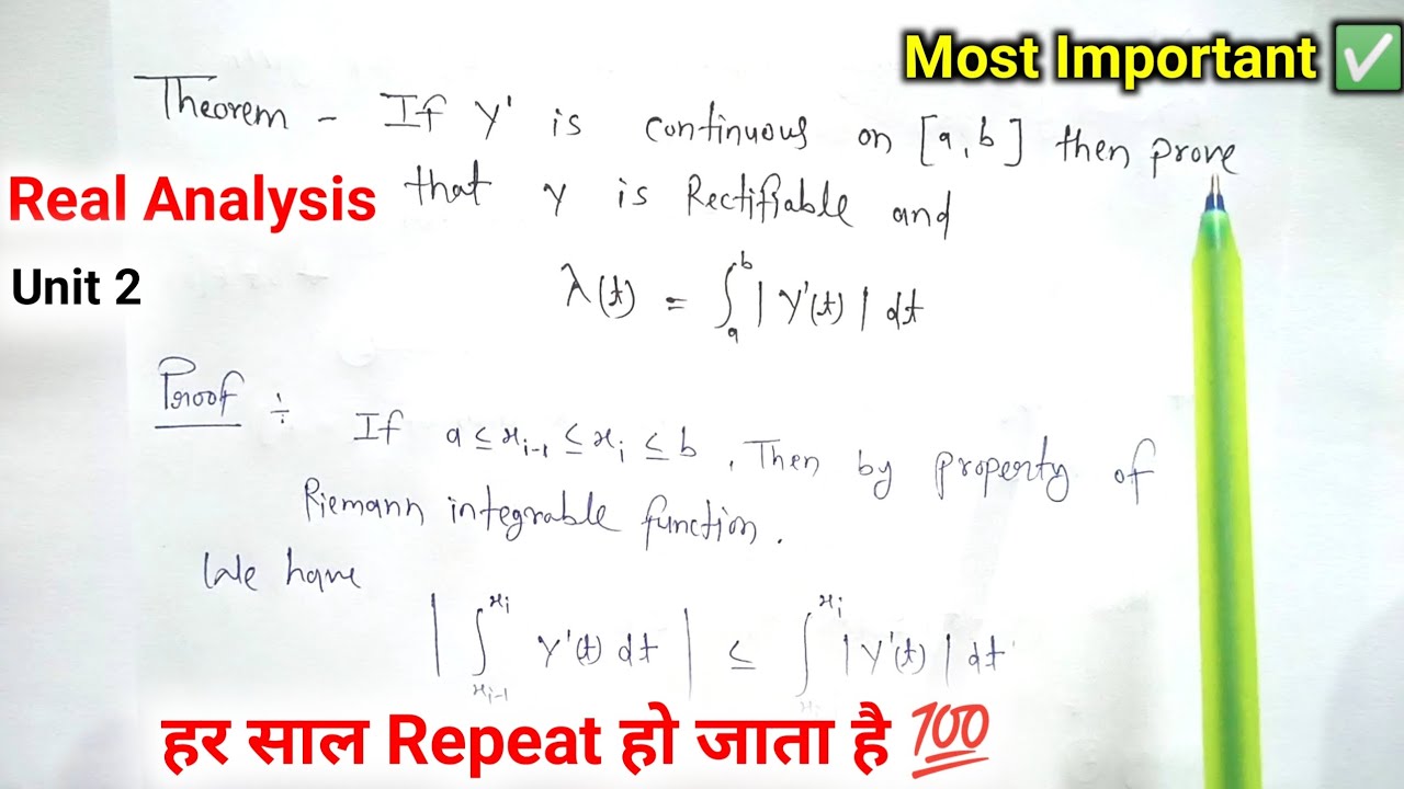 If Y' is continuous on [a,b] then prove that Y is Rectifiable || Real Analysis unit 2 || important 