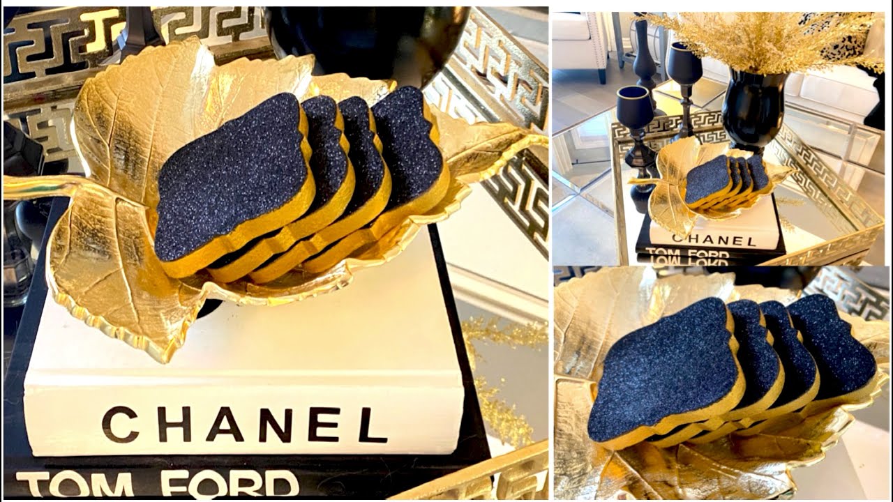 Glam DIY Coasters | How to Make Drink Coasters | DIY Coasters | DIY Home Decor (Black & Gold Decor)