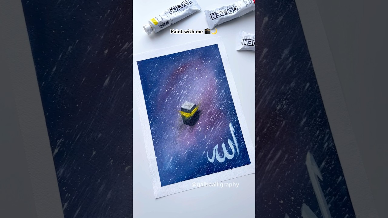Easy painting of the Holy Kaabah inside a galaxy 🕋🌙 #art #shorts #artshorts