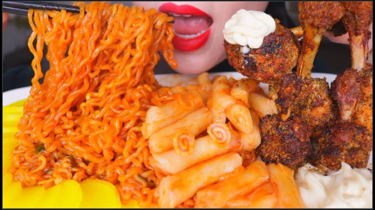 ASMR LOLLIPOP CHICKEN | SAMYANG JJOLBOKKI NOODLES | CHEWY RICE CAKES | EATING SOUNDS