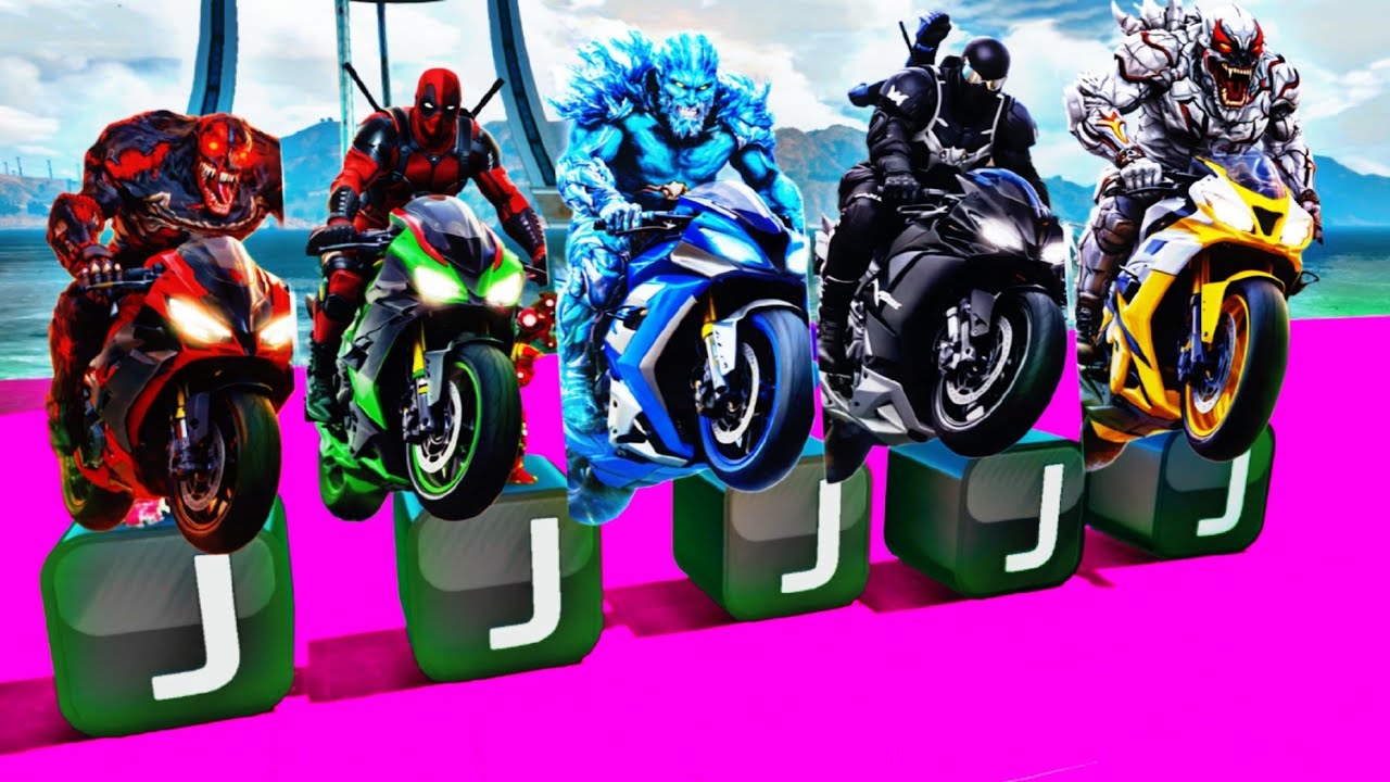 GTA5: Zombie Venom vs Deadpool vs Ice God | Crazy Bike Stunts 🔥! रैम्प चैलेंज वीडियो ? ( GTA5MODES )