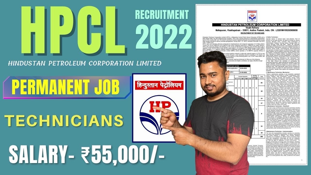 HPCL Technician Recruitment 2022 || Permanent job, Maintenance Technician HPCL