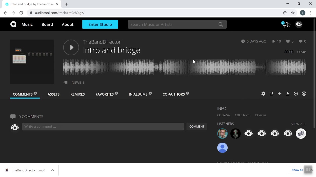 How to publish and download an mp3 in Audiotool