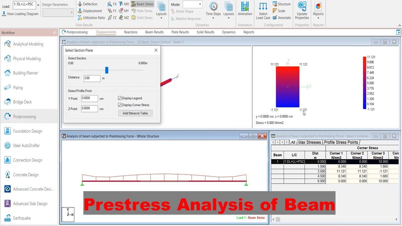 Analysis of beam subjected to Prestressing Force by using STAAD Pro connect