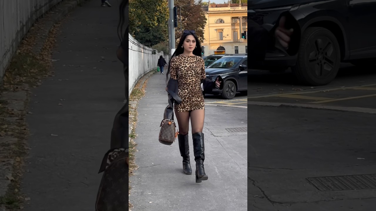 The Girl on the sidewalk in Tights and Boots #nylon #collant #tights #shorts  #reels #fypシ #ootd