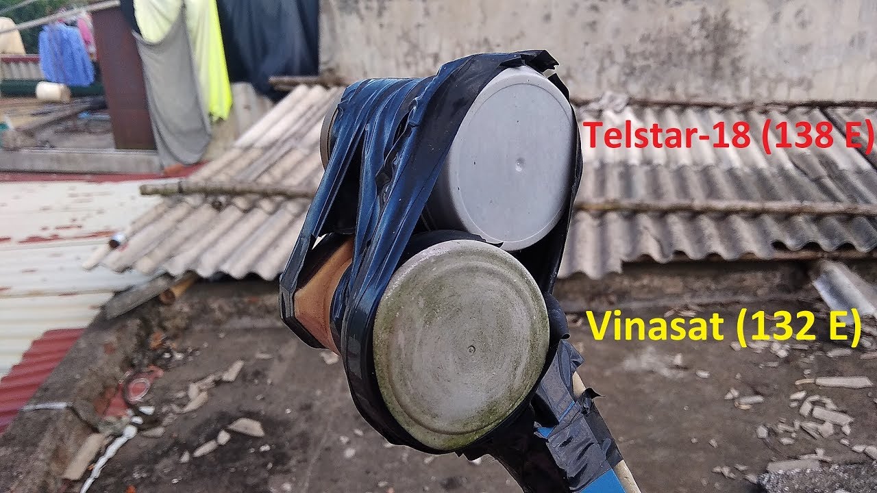 PVSat 7 - Thu chung 2 LNB thu vệ tinh Telstar-18 v&agrave; Vinasat Kuband tr&ecirc;n chảo VTC 65cm