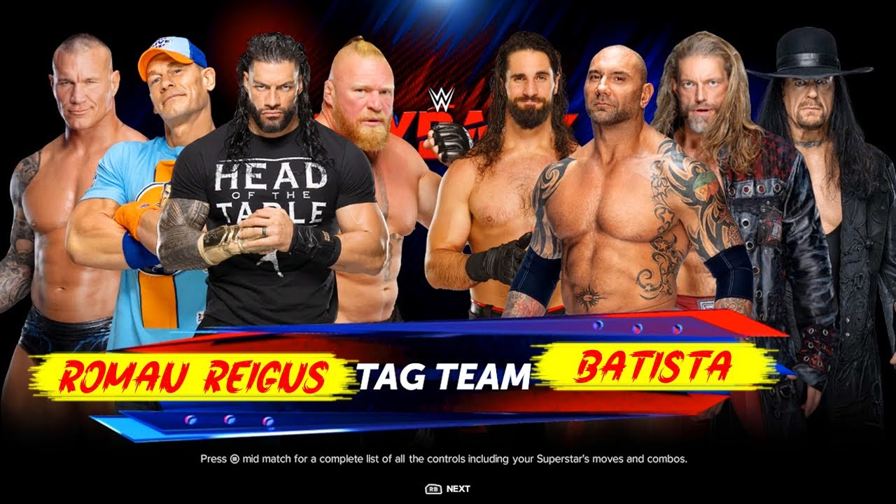 Roman Reigns John Cena Randy Orton & Brock Lesnar vs. Batista Seth Rollins Undertaker & Edge