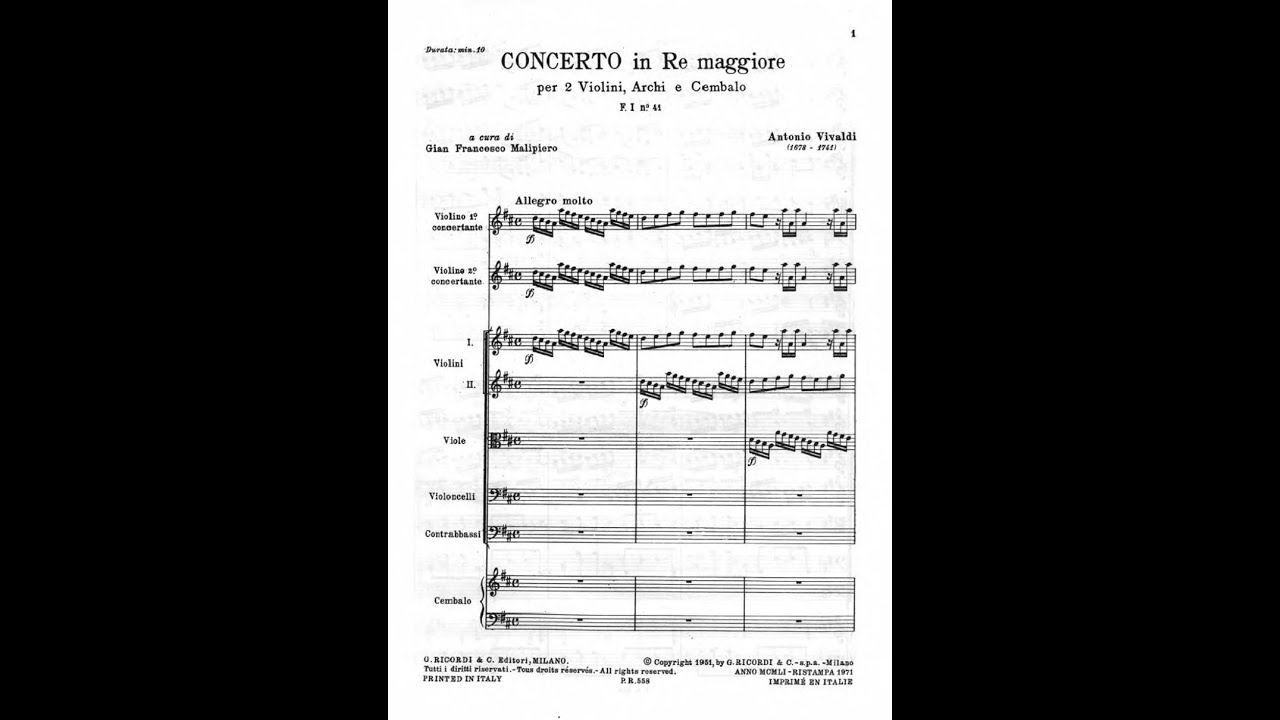 Antonio Vivaldi - Concerto for 2 Violins in D major RV 512 (Sheet Music Score)