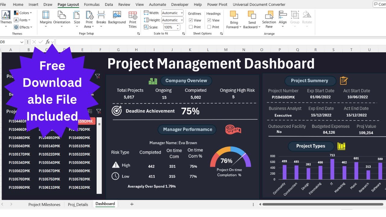 How to Build Dynamic Interactive Project Management Dashboard in Excel - Full Tutorial + Template