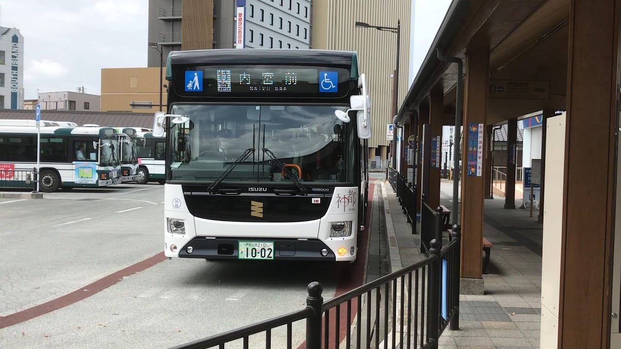 お伊勢さんを走る連接バス　神都ライナー　三重交通外宮内宮線　伊勢市駅～内宮前　後部座席からの展望
