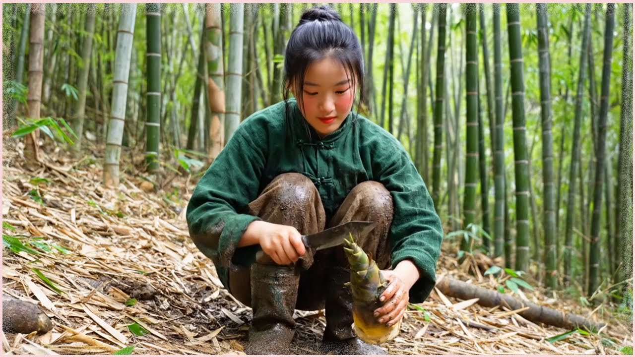 Peaceful Farm Girl Day 🌿 | Picking Bamboo Shoots in the Forest & Stir-Frying with Smoked Pork (ASMR)
